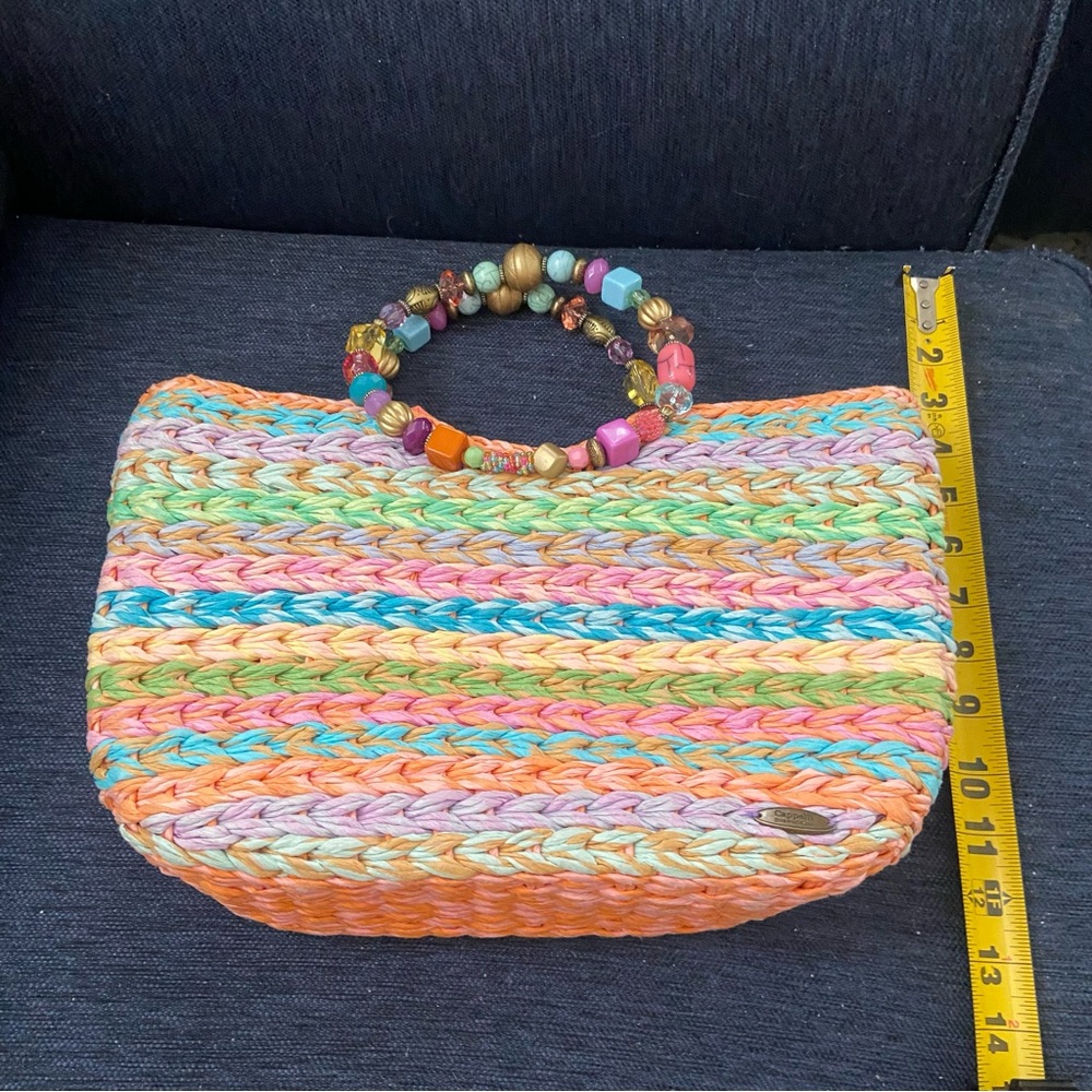 Capelli of New York Multicolor Straw Woven Clutch with Beaded Handle - Picture 12 of 12